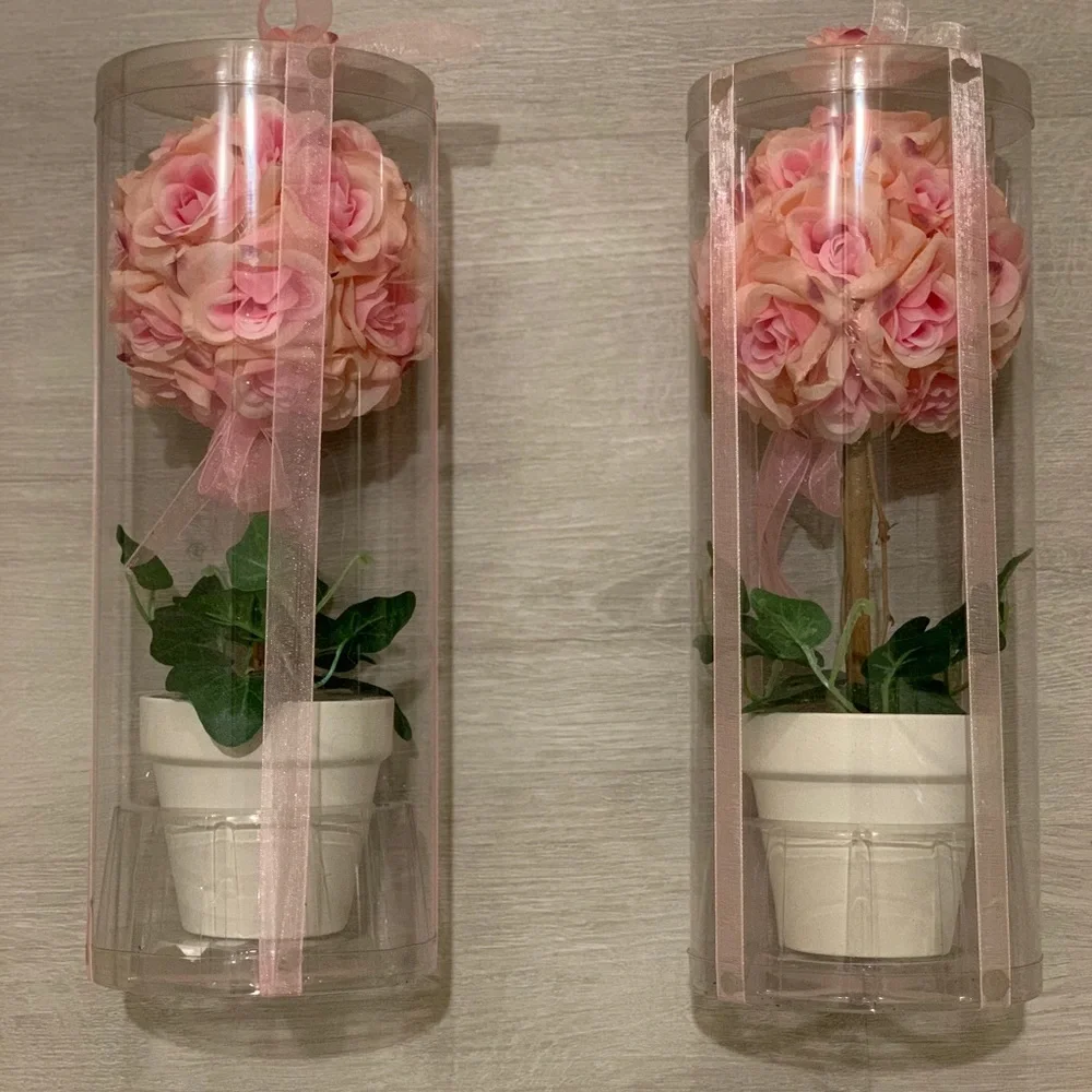 Two Brand New Pink Roses Floral Topiaries-